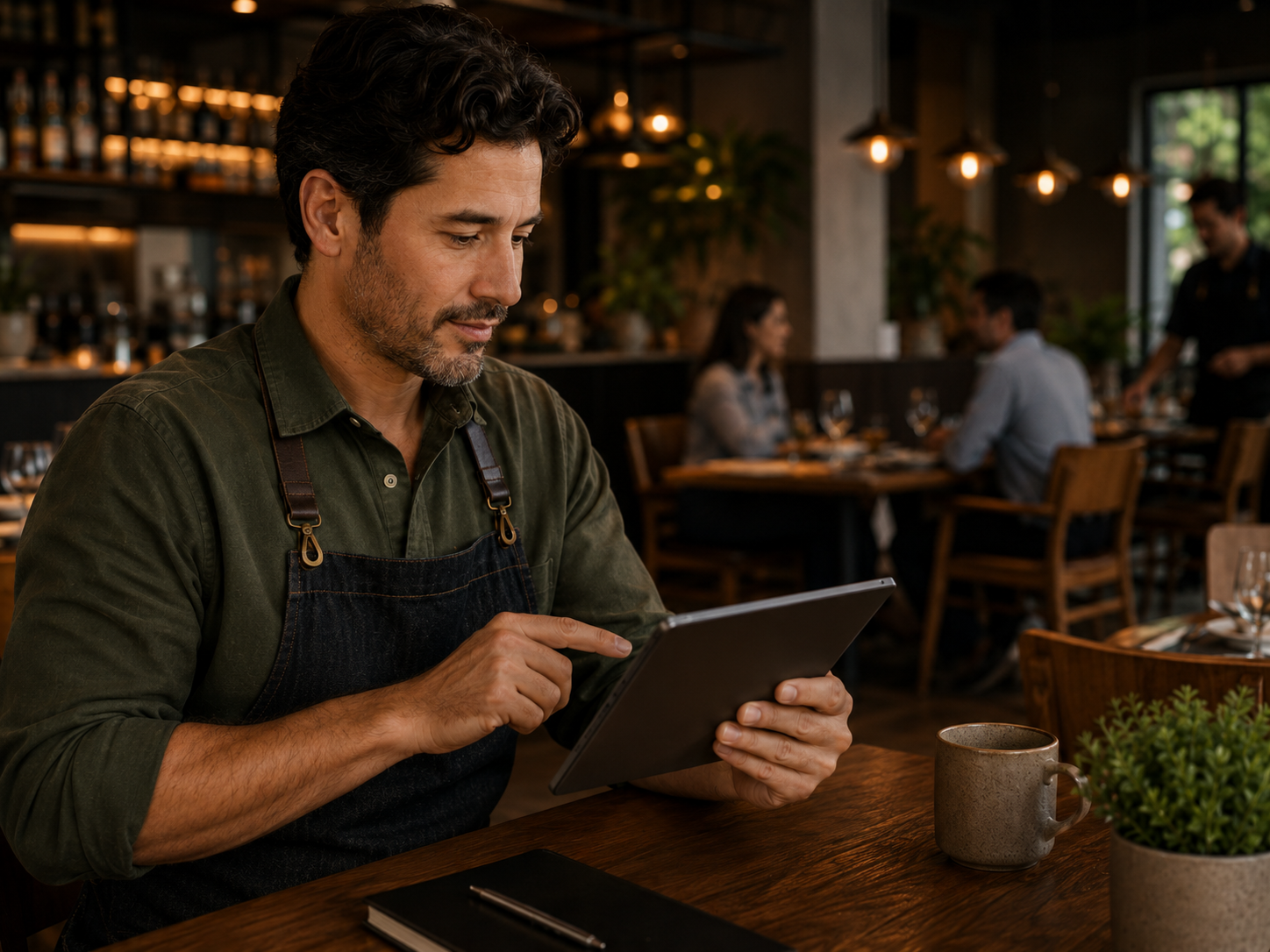 Gestor usando tablet Samsung
